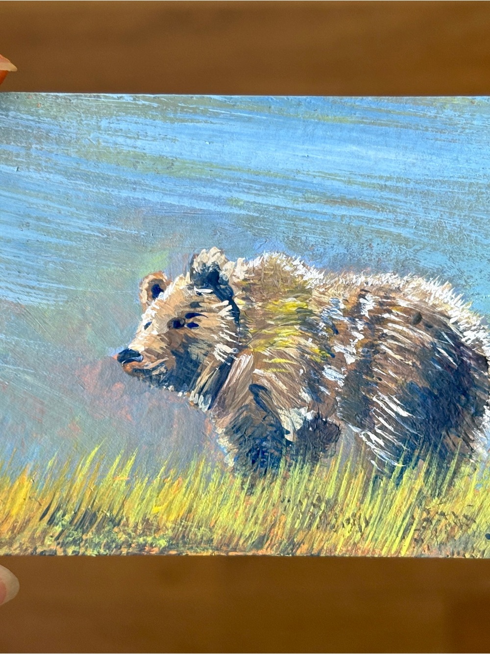 ACEO Original Grizzly Bear Wild Landscape Acrylic - PaperTrailbyKC
